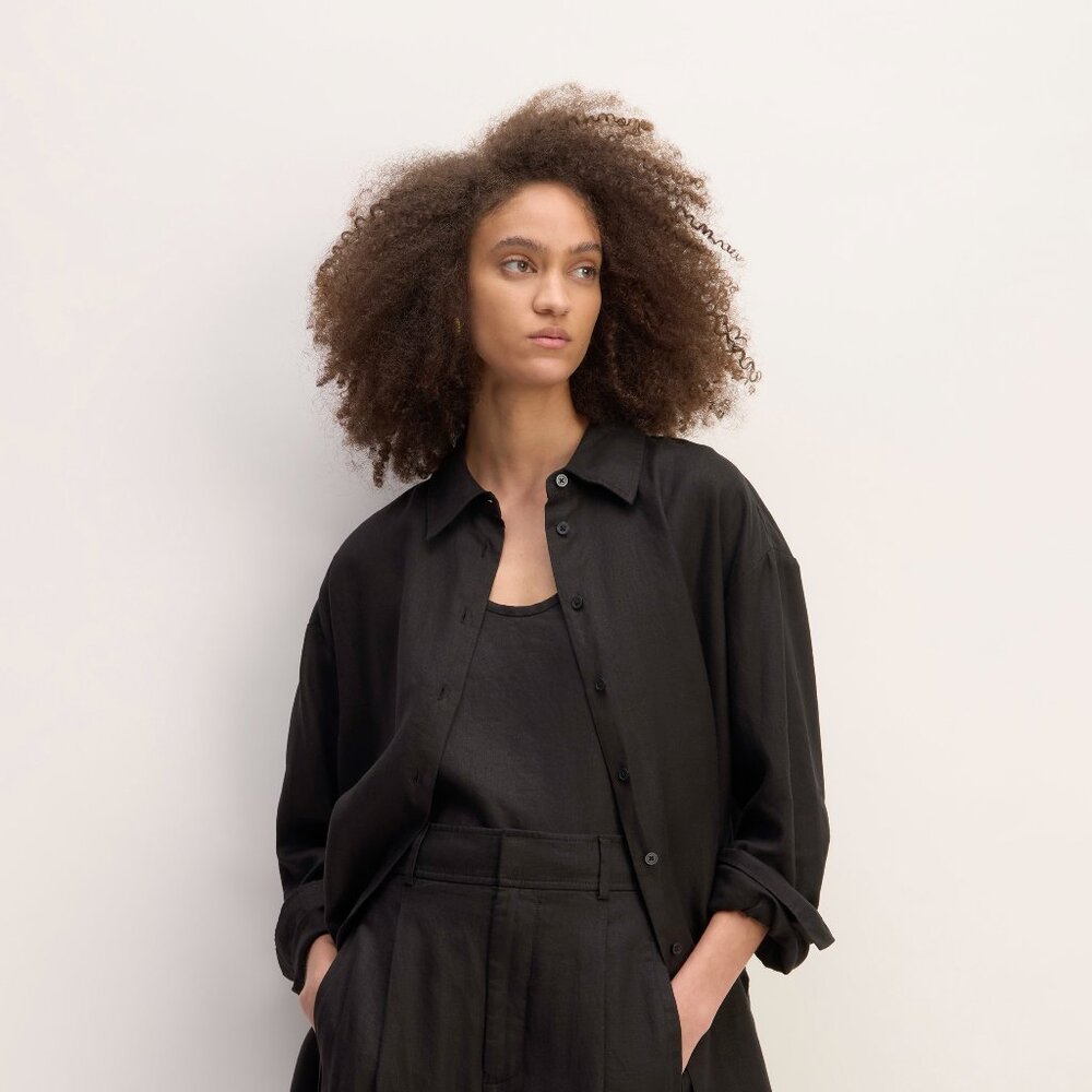 Everlane Women's Boyfriend Shirt in Linen in Black, Size Extra Small